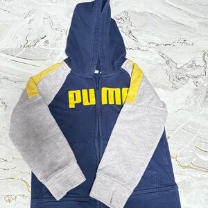 PUMA Blue and Gray Hoodie with Yellow Accents